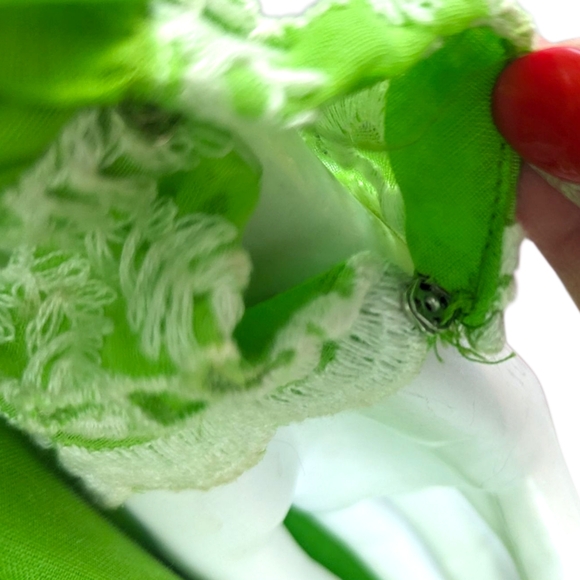 Vintage 70s Crochet Trimmed Maxi Peasant Dress Green Chiffon Overlay Womens S - Picture 13 of 14